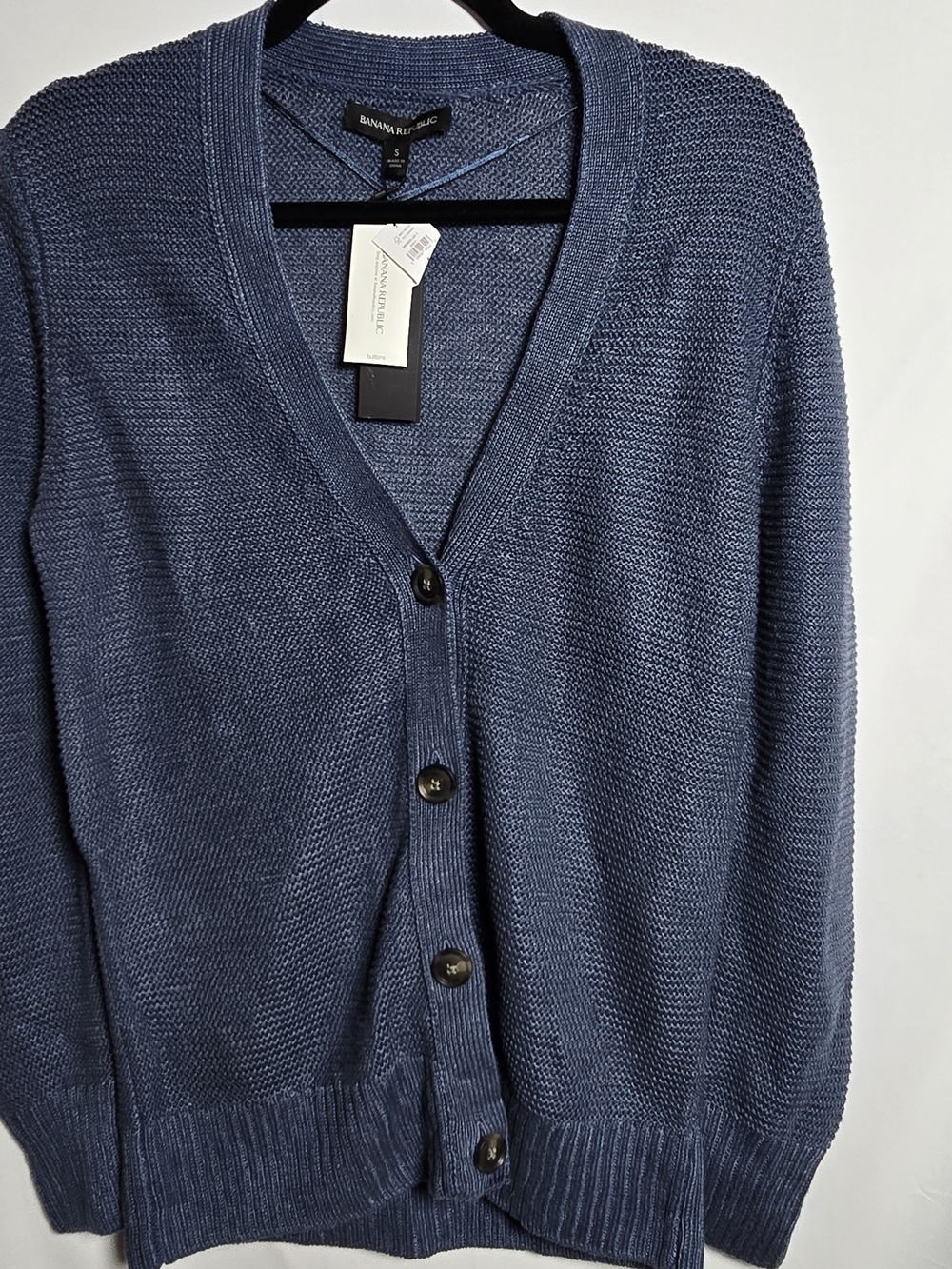 NWT Banana Republic 100% Italian Linen Blue V-Neck Button Cardigan, S - Picture 1 of 6